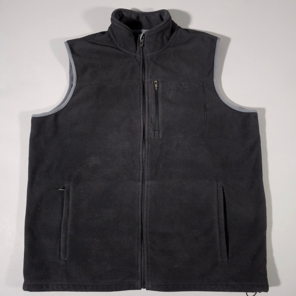 L.L. Bean Fleece Vest Mens XL Tall Black Polartec Windbloc Full Zip Outdoor